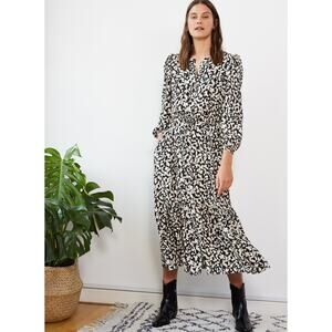 Baukjen Ishya Viscose Dress Button Front Tie Waist Maxi Flecked Print 6 Flowy